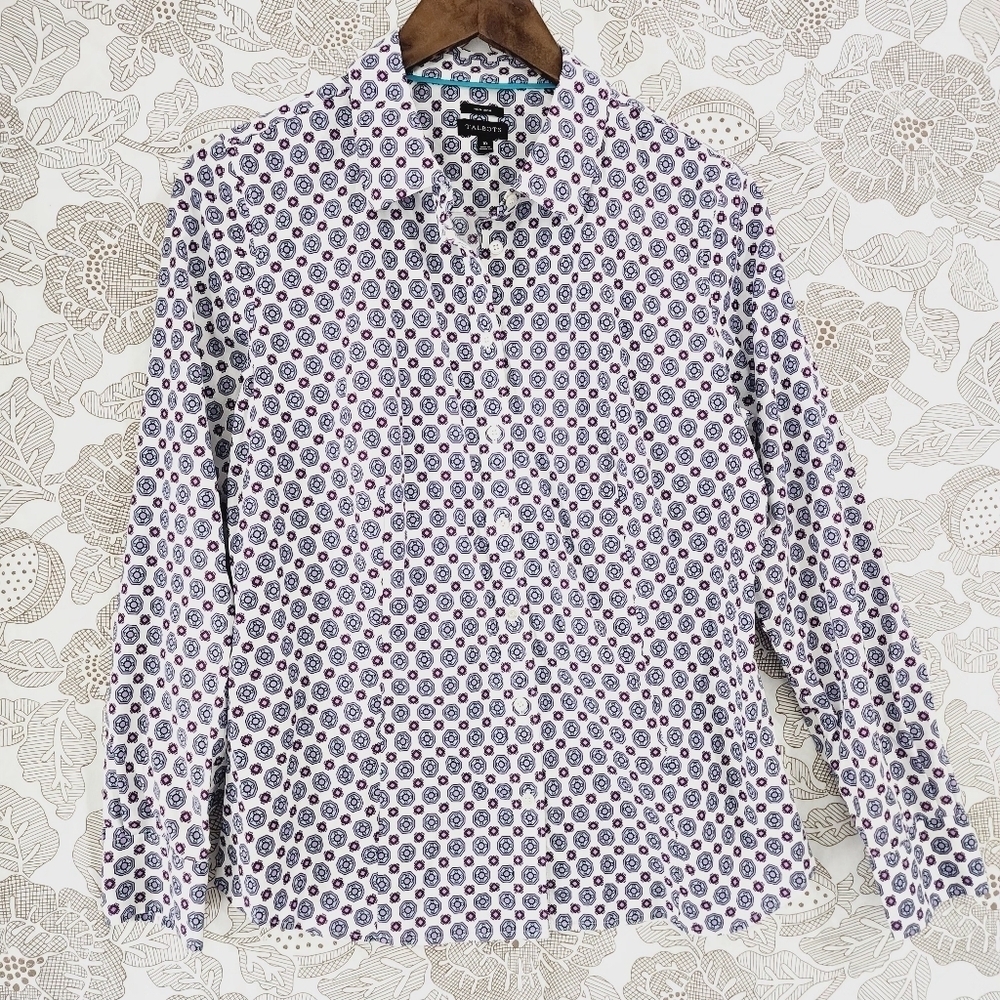 Talbots Printed Button down Long sleeve  Dress Shirt Women's 10